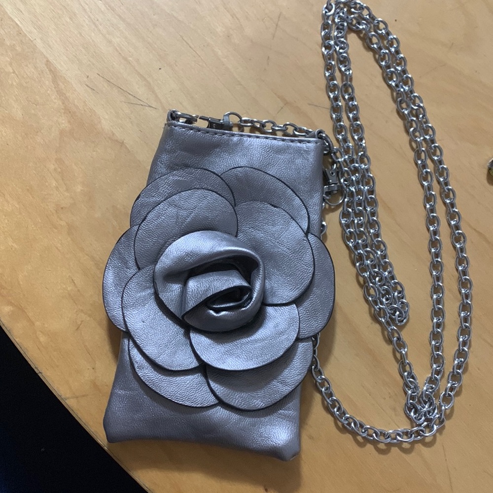 Small Silver leather rose bag